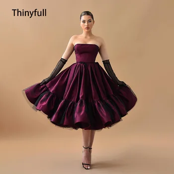 Thinyfull тюл бала рокля без презрамки кратко Homecoming рокля коктейл парти рокля принцеса рокля с лък вечерна рокля