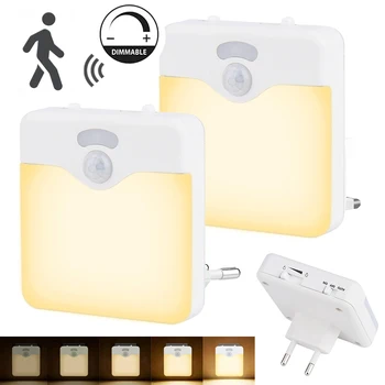 сензор за движение LED нощна светлина UK EU Plug Димируема безжична лампа за детска стая Енергийно ефективна лампа за здрач до зори Сензорна стълбищна лампа