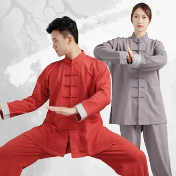 5 цвята традиционно китайско облекло за жени пролет есен памучно бельо сгъстяване дълъг ръкав сутрин упражнение кунг-фу униформа