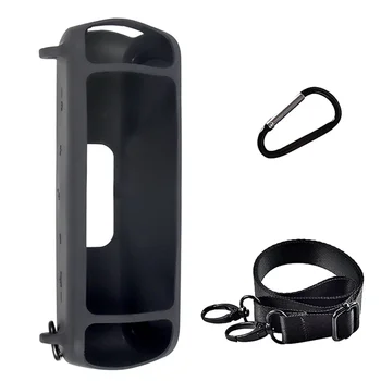 силиконов калъф за Anker Soundcore Motion + Bluetooth високоговорител водоустойчив гумен калъф за пътуване с карабинер (черен)