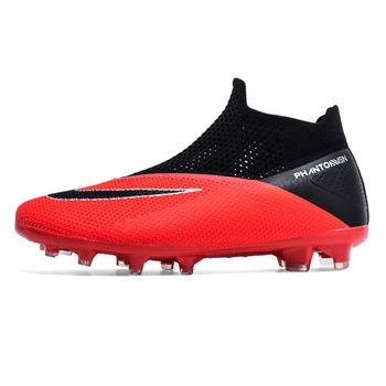 High Top Slip-On мъжки футболни обувки FG / TF Професионални футболни обувки против хлъзгане трева обучение Cleats Футболни маратонки Без връзки за обувки