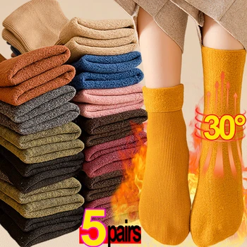 1-5pairs Дамски зимни топли чорапи сгъстяват термични ботуши за сняг Подова кожа мека термична кадифена вълна кашмир Начало Спални чорапи