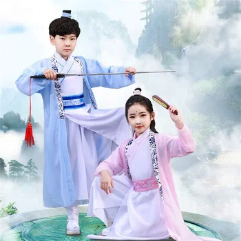 Китайска традиционна рокля Hanfu Kids Ancient Festival Облекло Комплект за Kid Boy Girl Дълъг ръкав Folk Dance Performance Dress