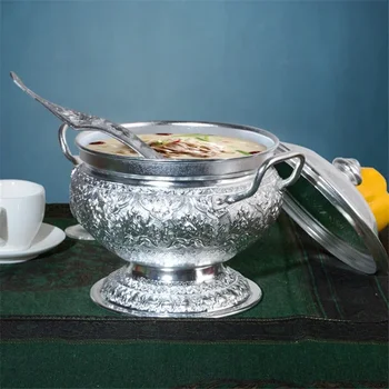 Калай Прибори за хранене Том Ям Кунг супа тенджера с лъжица капак тайландски ресторант кухненска посуда сладък контейнер ориз готварска печка тиган