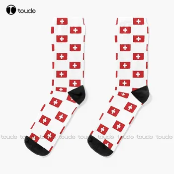 Швейцария флаг реколта швейцарски фен чорапи футбол чорапи жени персонализирани потребителски унисекс възрастни тийнейджър младежки чорапи 360° цифров печат