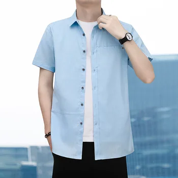 Маркови мъжки ризи с къс ръкав 2023 Лятна нова плътна цветна тънка памучна риза за мъже Бизнес ежедневни висококачествени мъжки върхове