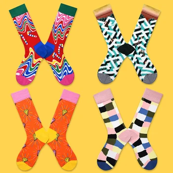 нов френски стил дамски чорапи щастлив унисекс живопис с маслени бои пениран памук смешно фантазия сладък новост парти скейтборд чорапи на едро