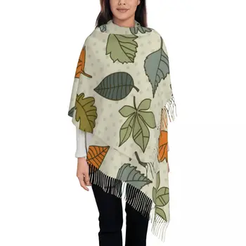 Безшевни модел листа есенни листа фон жените Пашмина шал обвива ресни шал дълъг голям шал