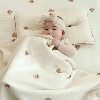 100x120cm Ins стил марля боб руно одеяло сладък мечка бродерия занаят меки и удобни есента и зимата бебе кърпа юрган