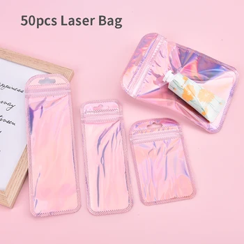 50pcs 4 стилове лазерна опаковъчна чанта плоска козметична чанта холографски мини чанти прозрачни трайни лъскави за многократна употреба и безопасни за употреба