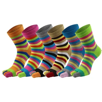 6 чифта жени памук пет пръста глезена чорапи дъга цветни райета дишаща пръсти разделени тръба трикотаж подаръци 37JB
