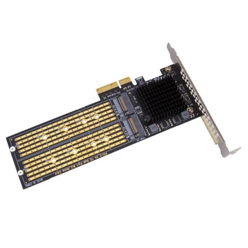 SSU PCI-E X4 към двоен NVMe PCIe адаптер, M.2 NVMe SSD към PCI-E X8 / X16 карта поддръжка M.2 (M ключ) NVMe SSD 22110 / 2280 / 2260 / 2242