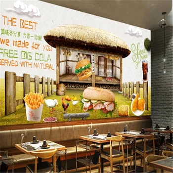 Персонализиран пилешки бургери сирене Западен ресторант за бързо хранене фон стена стенопис тапет 3D снек бар пържени картофи кокс стена хартия 3D