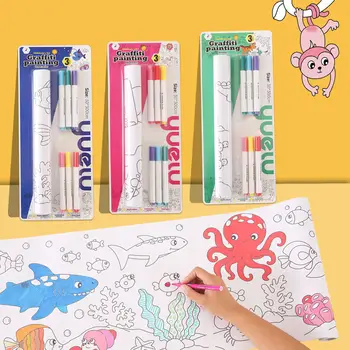 DIY Doodle Toy Indoor Playhouse Cardboard Super Long Graffiti Painting Set With 6pcs Watercolor Pen