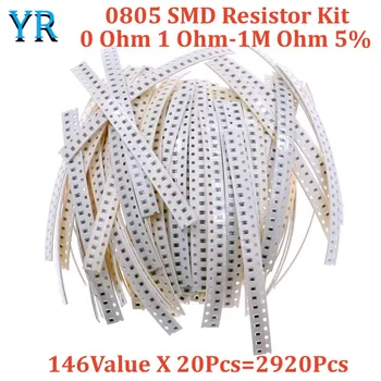 0805 SMD резистор комплект асорти комплект 0 ома 1 ом-1M ом 5% 146Value X 20Pcs = 2920Pcs проба комплект