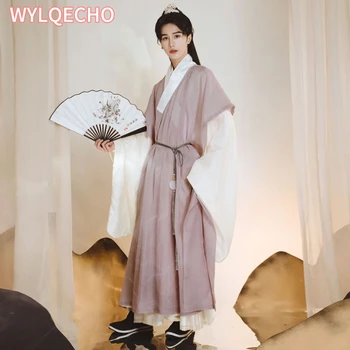2023 Китайски стил ханфу мъже ретро плътен цвят кръст яка широк ръкав мъже ханфу древен костюм корейски стил халат набор