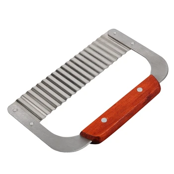 Неръждаема стомана чупливи режещ инструмент картофи чипс Кътър Морков Slicer с дървена дръжка Храна Vegatable нож за рязане