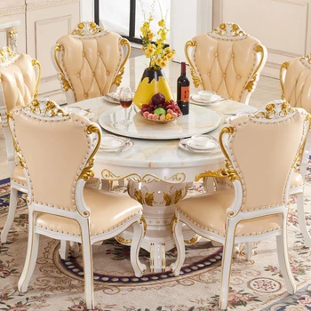 Мебели за маса за хранене Мрамор в европейски стил Изцяло масивна дървесина с грамофон Домакинство