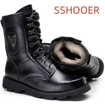 Sshooer Мъжки ботуши Армия Специални сили Борба Военни тактически ботуши Открит туризъм разходка обувки топла вълна мека плюшена зимна обувка