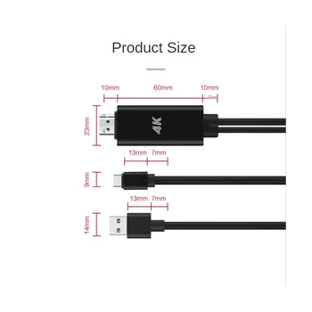 2 в 1 USB C 3.1 Type-C към HDMI-съвместим 4K 30Hz адаптерен кабел с USB захранване за телефон, свързан към проектор TV