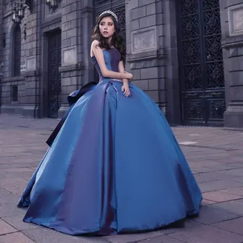 Луксозна синя рокля Quinceanera 2024 без презрамки принцеса бала бал рокля сладък 16 XV години Мис рожден ден рокля конкурс мексикански