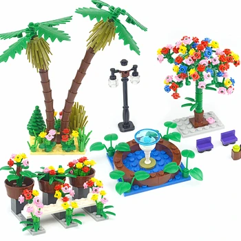 Градски градивни блокове Играчки за деца творци MOC Детски подаръци Играчки Сглобяване на растения Модели на дървета Растения Аксесоари Градове