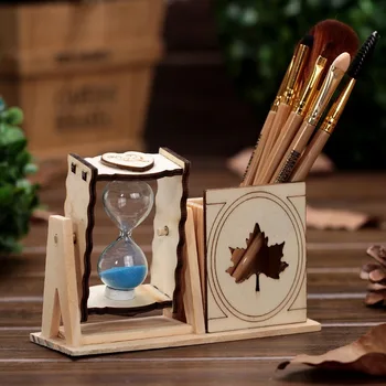 Simple дървени единични пясъчен часовник писалка притежателя студент бюро декорация изящни творчески молив притежателя декорация подарък