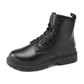2023 Нови мъже глезена ботуши мода кожа зимата случайни обувки високо качество удобни гумени еднолични ботуши открит улица къса обувка