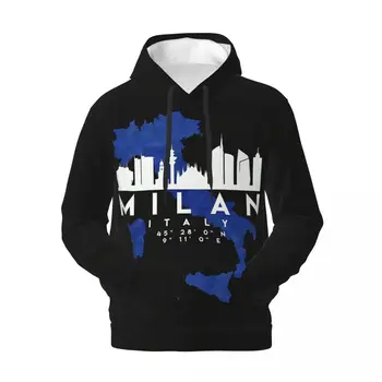 Milan Silhouette Skyline Streetwear Hoodies Autumn Map Art Funny Pullover Hoodie Couple Oversized Street Hooded Sweatshirts