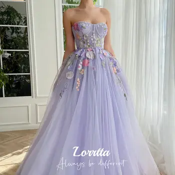 Lorrtta Sweetheart Дълга луксозна вечерна рокля за абитуриентски бал Бродирана лилава апликация Официално дипломиране Елегантна рокля Абитуриентска рокля