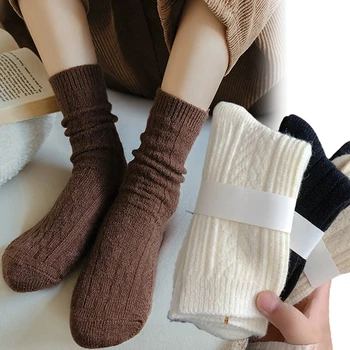 Ретро дебели кашмирени чорапи жени момичета плътен цвят случайни размита вълна дълъг чорап есен зима топло меки Harajuku чорапи