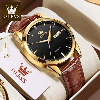 OLEVS Бизнес мъжки механичен часовник за мъже Кожени водоустойчиви автоматични мъжки часовници Top Brand Luxury Clock Reloj Hombre