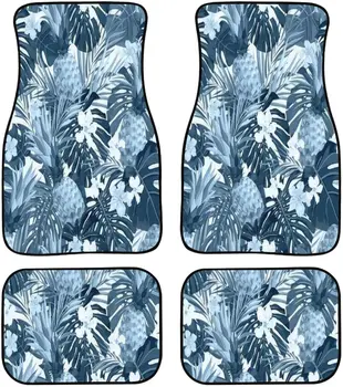 Стелки за кола - Безшевни ръчно рисувани тропически екзотични палмови листа Хибискус цветя килим стелки за автомобили, против хлъзгане каучук