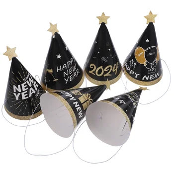 6pcs Новогодишни парти шапки Fancy Нова година хартия конус шапка Нова година парти снимка подпори