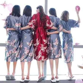 Меки удобни китайски стил шаферка кран печат жени нощница халати булка халат за сън върховете