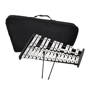 25 Забележка Glockenspiel Xylophone дървена основа алуминиеви пръти с 2 чукове ударни музикален инструмент с чанта за носене
