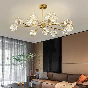 Nordic стъклена топка полилеи за хол трапезария спалня хотел зала дома декор таван висулка лампи вътрешен блясък осветително тяло