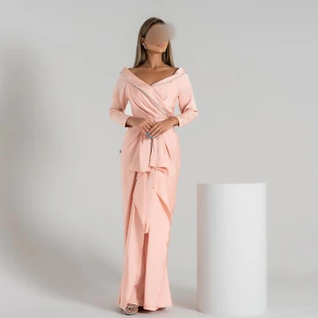 ROSELLA Pink Cross V Neck Елегантни и красиви дамски рокли Плисирана дължина до глезена Асиметрична женска бална рокля Нови 2023