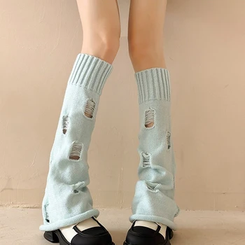 Gothic Hollow Out плетени подгреватели за крака за жени момичета есен зима топли дълги чорапи Y2K пикантен момиче Лолита крак покрива дропшип
