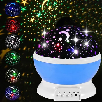 Звездно небе прожекционна светлина 360 Въртяща се небесна лунна лампа Поддръжка на USB Plug In Захранване на батерията Начало спалня за подарък за рожден ден