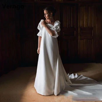 Verngo къси буфан ръкави квадратни яка дълга булчинска рокля сатен цип сватбена рокля за жени 2024 булката проста вечерна рокля