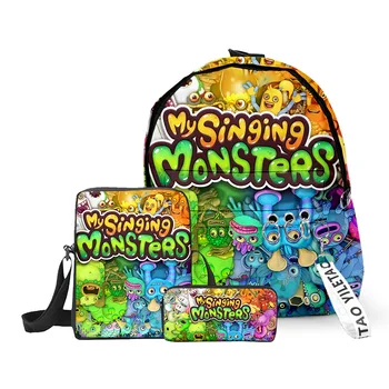 My Singing Monsters Monster Concert Three-piece Schoolbag Student Backpack Shoulder Bag Pencil Case Детски подаръци