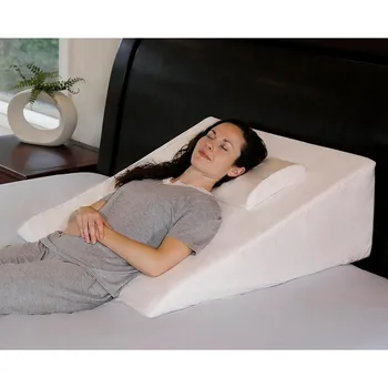 Изключително голяма клиновидна възглавница за легло (33 x 30,5 x 12 инча) и възглавница за облегалка за глава в един пакет - помага за облекчаване на прегръдките на тялото с киселинен рефлукс