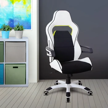 Ергономичен основен състезателен стил Домашен офис стол Компютърен стол, бял