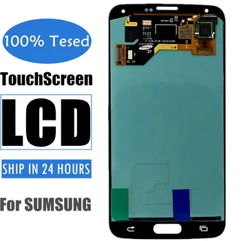Черен мобилен телефон пълен LCD екран за Samsung за Galaxy S5 G900 G900M G900F дисплей панел сензорен екран дигитайзер с рамка