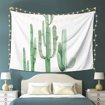 Pretty Cactus Green And White Desert Cacti Wall Art Three Amigos Tapestry Гоблени за хол Спалня Начало Стенни висящи