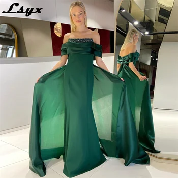 LSYX Off на рамото пайети русалка вечерна рокля панделки етаж дължина официален парти елегантен бала рокля