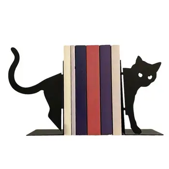 Black Cat Metal Bookends 1 чифт сладка котка Bookends за тежки книги Студенти рафт декор и десктоп организатор творчески Bookends