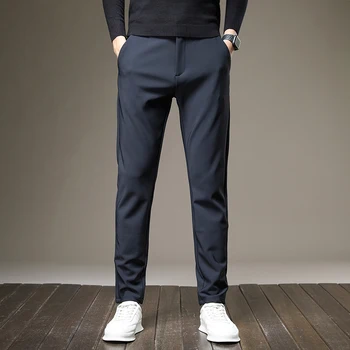 меки официални панталони мъжки корейски черен сив костюм марка облекло 2023 Нови разтегливи ежедневни панталони Мъже Дебела тънка работа Еластична талия