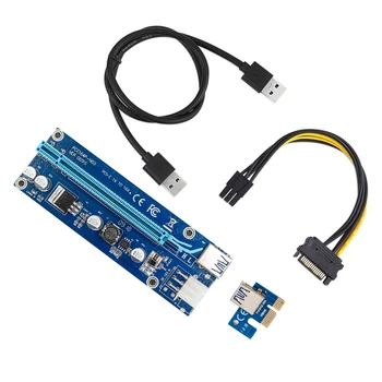 NEW-PCI-E 16X към 1X адаптер USB3.0 щранг кабел гъвкав удължителен кабел SATA 15Pin мъжки към 6Pin захранващ конектор за минно дело